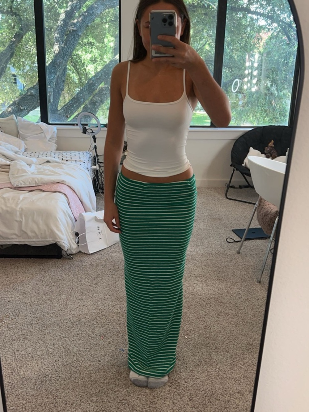 Green Striped Maxi Skirt - Women's Casual Knit